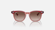 Ray-Ban sunglasses with rose-pink frame and tinted brown lenses, front view