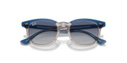 Ray-Ban kids sunglasses with blue frame and dark blue gradient lenses, close front view.