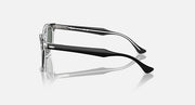 Ray-Ban RJ9098S sunglasses side profile with clear frame and dark lenses, curved temples
