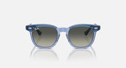Ray-Ban RJ9098S sunglasses with light blue transparent frame and gradient blue lenses, front view