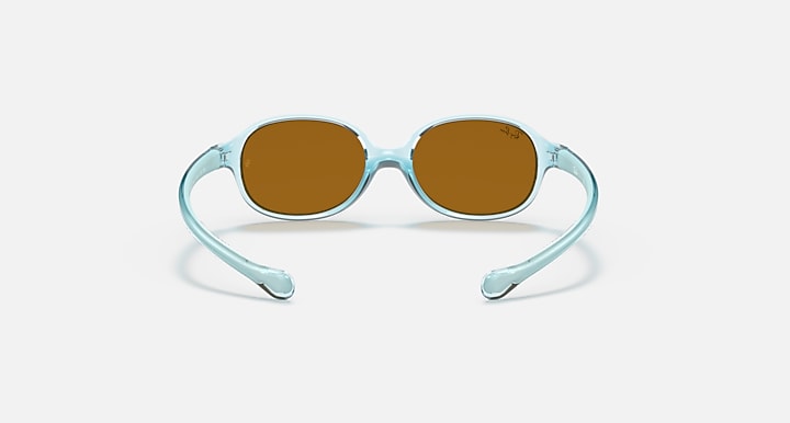 Kids oval sunglasses with transparent light blue frame and brown tinted lenses
