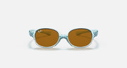 Kids oval sunglasses, transparent light blue frame and brown tinted lenses