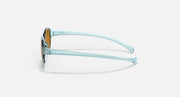 Kids sunglasses side view with transparent light blue frame and brown lenses