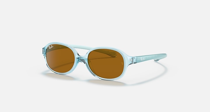 Kids oval sunglasses with transparent light blue frames and brown lenses