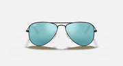 Black aviator sunglasses with teal lenses, front view