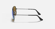 Black aviator sunglasses side view with teal gradient lenses and dark arms