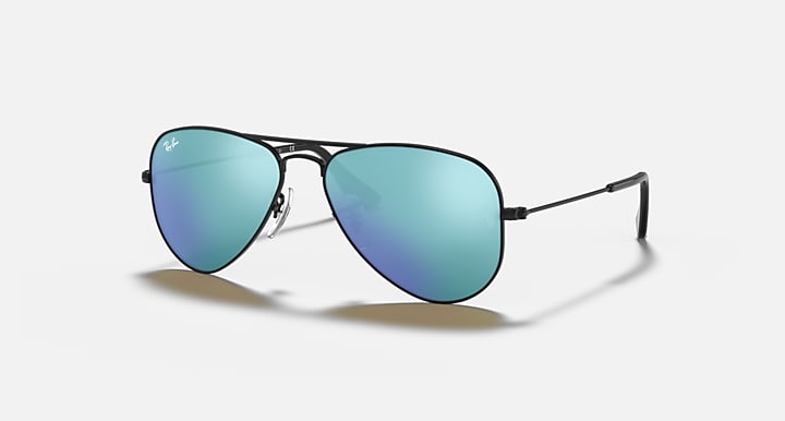 Black aviator sunglasses with teal gradient lenses and metal wire frame