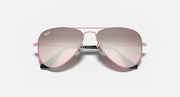 Rose gold aviator sunglasses with mirrored pink lenses, front view