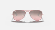 Rose gold aviator sunglasses with rose lenses and wire frame, front view