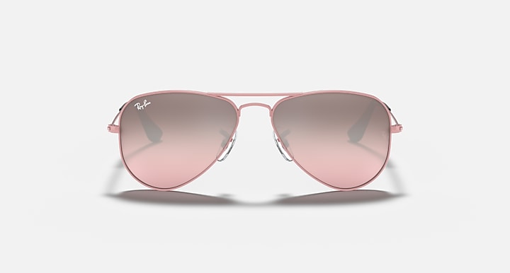Rose gold aviator sunglasses with rose lenses and wire frame, front view