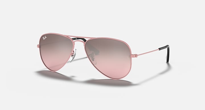 Kids aviator sunglasses with rose-pink frames and pink mirrored lenses