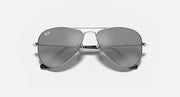 Metal aviator sunglasses with dark gray tinted lenses and silver-tone frame, hinge detail