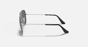 Aviator sunglasses, silver-tone metal frame with dark lenses and slim temples