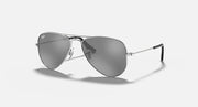 Metal aviator sunglasses with dark gray mirrored lenses, silver-tone frame