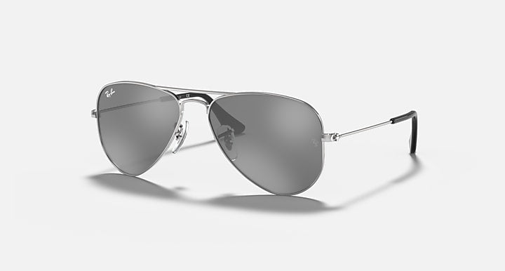 Metal aviator sunglasses with dark gray mirrored lenses, silver-tone frame