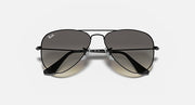 Ray-Ban metal aviator sunglasses with black frame and dark gray mirrored lenses