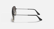 Ray-Ban metal aviator sunglasses with black frame and dark lenses, side view