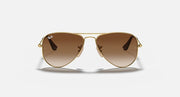 Ray-Ban aviator sunglasses, gold frame with brown gradient lenses, front view