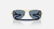 Ray-Ban aviator sunglasses with gold metal frame and blue mirrored lenses