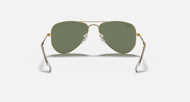 Junior metal aviator sunglasses, front full view, gold frame with dark green lenses