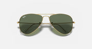 Junior metal aviator sunglasses, close front, gold frame with dark green lenses