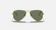 Junior metal aviator sunglasses, front view, gold frame with dark green lenses