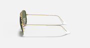 Junior metal aviator sunglasses, side view, gold frame with dark green lenses