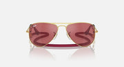 Ray-Ban aviator sunglasses, rose-gold frame with maroon gradient lenses, front view