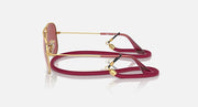 Ray-Ban aviator sunglasses, rose-gold frame with maroon gradient lenses and burgundy strap
