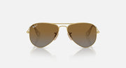 Ray-Ban aviator sunglasses with gold frame and dark brown gradient lenses, front view