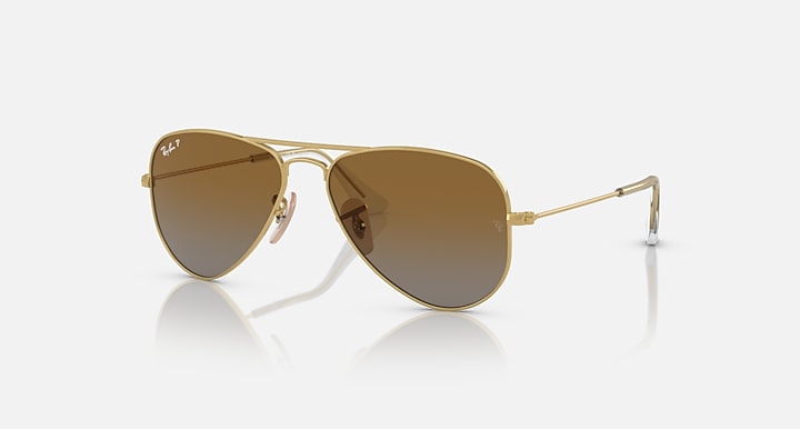 Ray-Ban aviator sunglasses with gold frame and brown gradient lenses