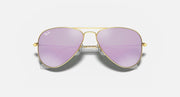 Ray-Ban metal aviator sunglasses with gold frame and light purple gradient lenses