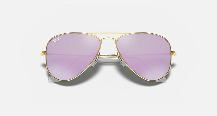 Ray-Ban metal aviator sunglasses with gold frame and light purple gradient lenses
