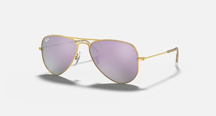 Ray-Ban metal aviator sunglasses with rose-gold frame and purple gradient lenses