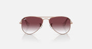 Metal aviator sunglasses with rose-gold frame and dark maroon gradient lenses, front view
