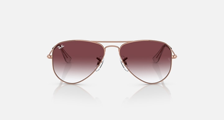 Metal aviator sunglasses with rose-gold frame and dark maroon gradient lenses, front view