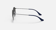 Ray-Ban sunglasses side view with silver frame and dark blue temple arms