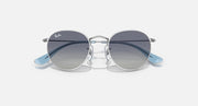 Ray-Ban round sunglasses with silver frame and blue-tinted gradient lenses