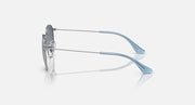 Ray-Ban sunglasses side view with silver frame and light blue temple arms