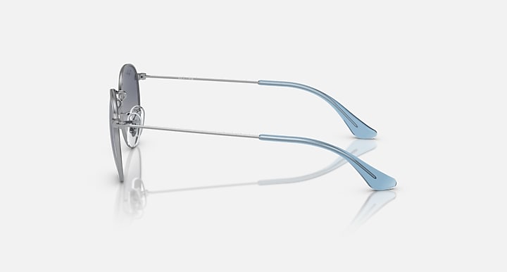 Ray-Ban sunglasses side view with silver frame and light blue temple arms