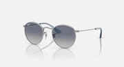 Ray-Ban round sunglasses with silver frame and blue-tinted gradient lenses