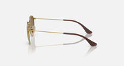Ray-Ban sunglasses side view with gold frame and dark purple temple tips