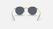 Gold round sunglasses with dark lenses and curved nose bridge, full front view.