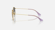 Ray-Ban sunglasses side view with gold frame and purple accent temple tips