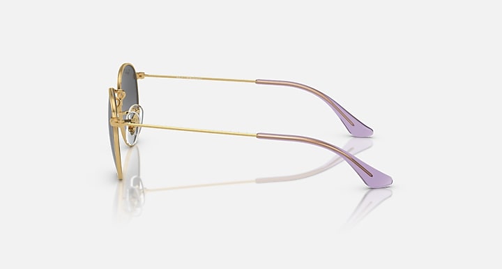 Ray-Ban sunglasses side view with gold frame and purple accent temple tips