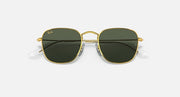 Ray-Ban gold-tone sunglasses with dark green mirror lenses, front view