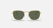 Ray-Ban gold-tone square sunglasses with dark green lenses, front view