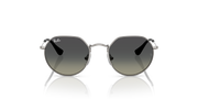 Round metal sunglasses with dark lenses and silver frame, front view