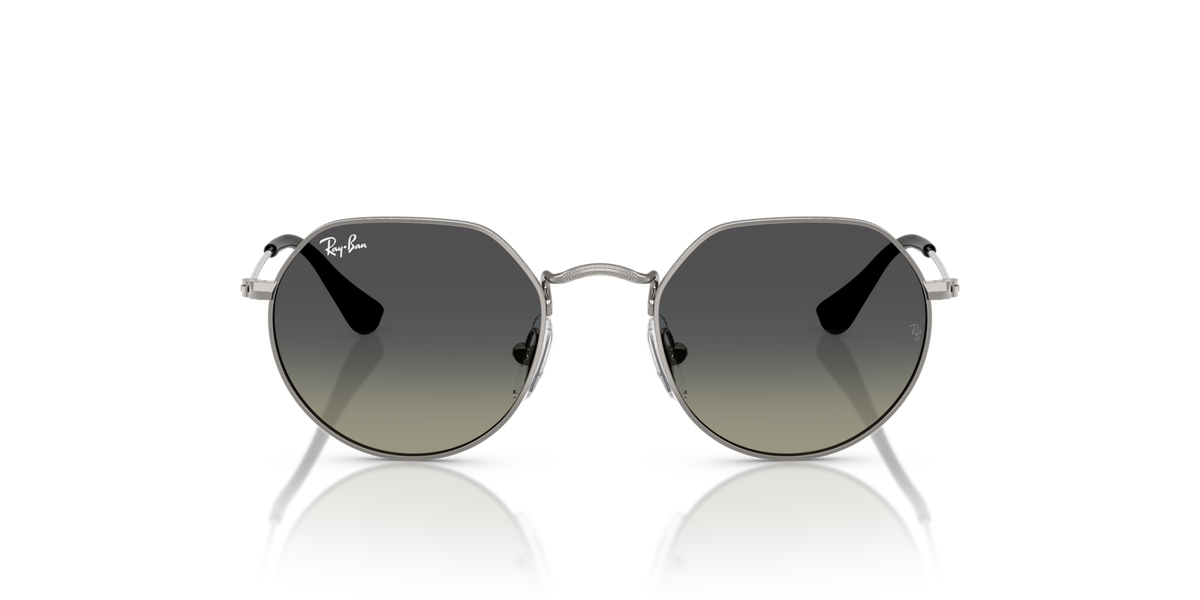 Round metal sunglasses with dark lenses and silver frame, front view
