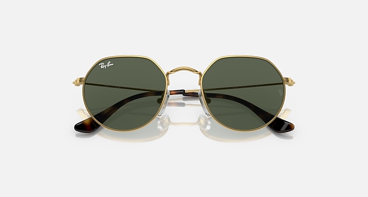 Ray-Ban Junior Jack sunglasses with gold frame and dark green mirrored lenses